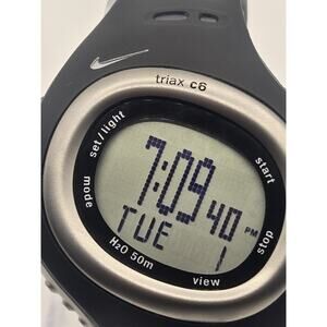 Men's NIKE Triax C6 Black/Silver Oval Sports Watch, 43mm, Chrono, Alarm, SM0014